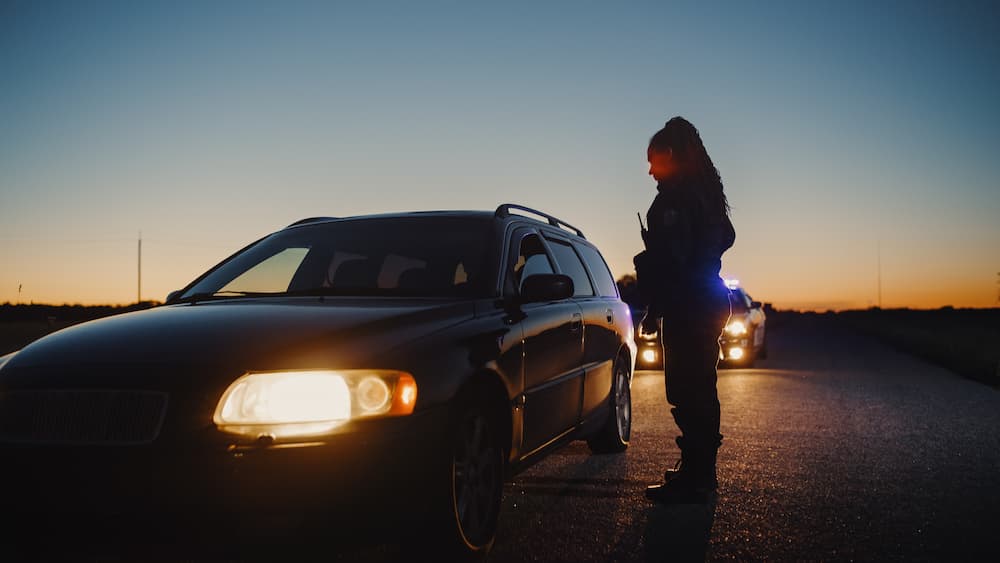 Nighttime traffic stop used for content on how to defer a ticket in Washington State or challenging a speeding citation with a lawyer.